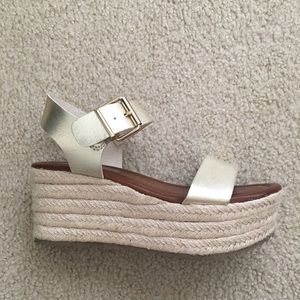 Retro Gold Espadrille Wedge Platform Sandals
